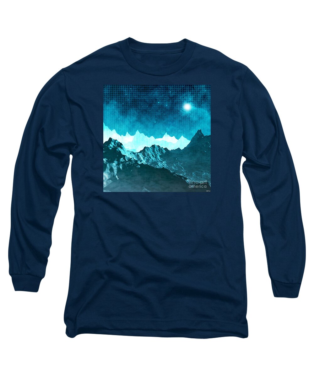 Space Long Sleeve T-Shirt featuring the digital art Outer Space Mountains by Phil Perkins