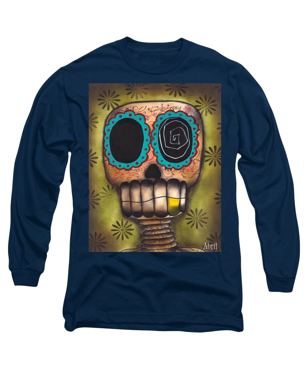 Day Of The Dead Long Sleeve T-Shirt featuring the painting Paco el Feliz by Abril Andrade