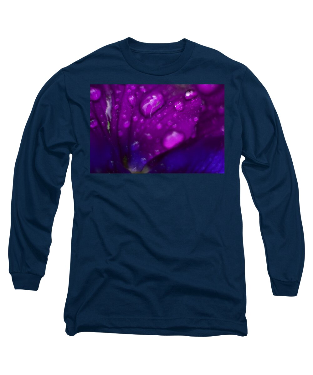Flower Long Sleeve T-Shirt featuring the photograph Pansy Rain Macro by Bonfire Photography