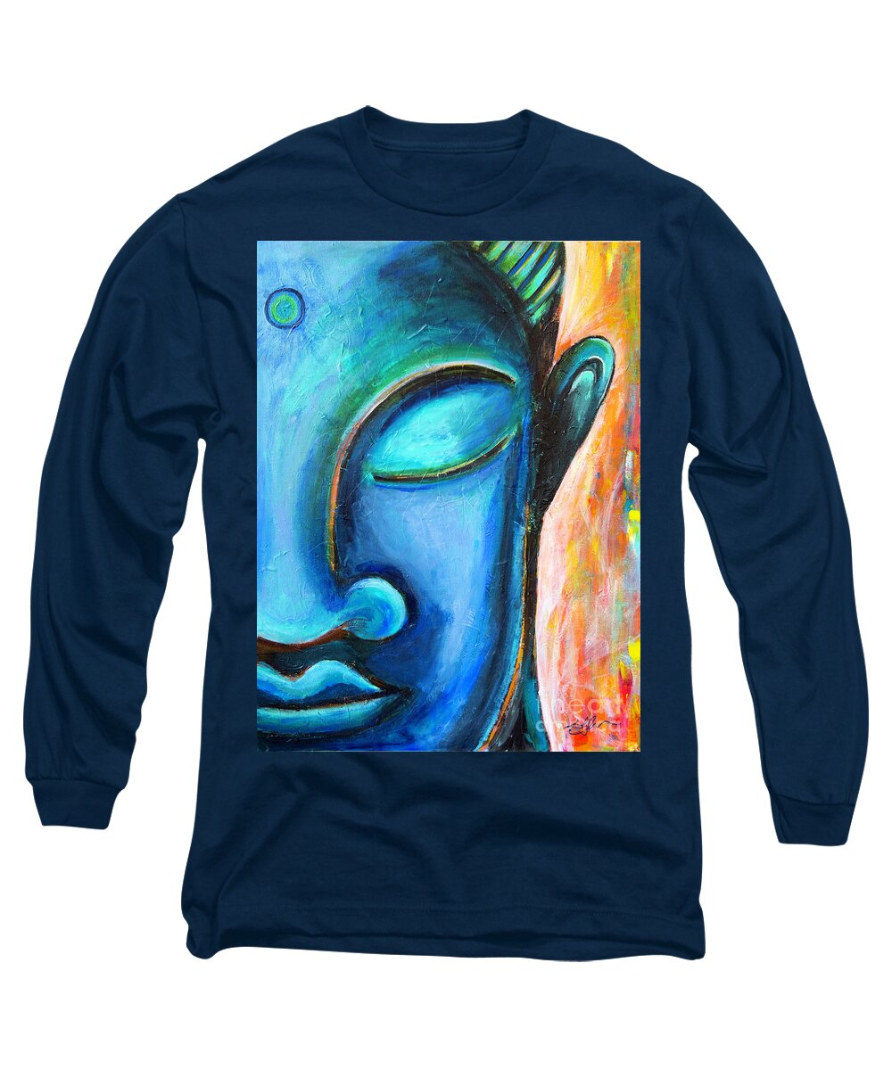 Buddha Long Sleeve T-Shirt featuring the painting Peaceful Blue by Kathy Strauss