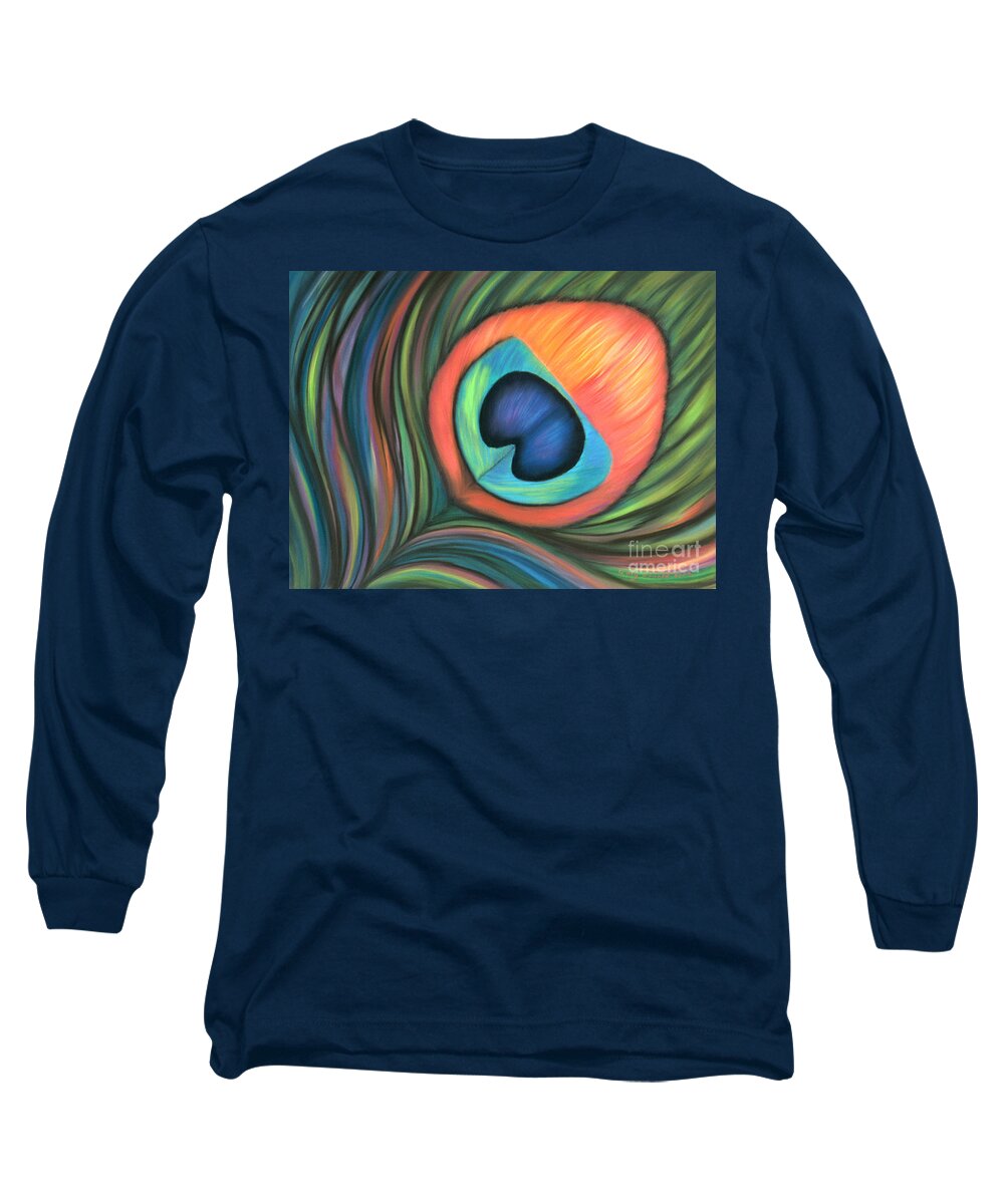 Peacock Long Sleeve T-Shirt featuring the pastel Peacock Fantasy by Lucy Arnold