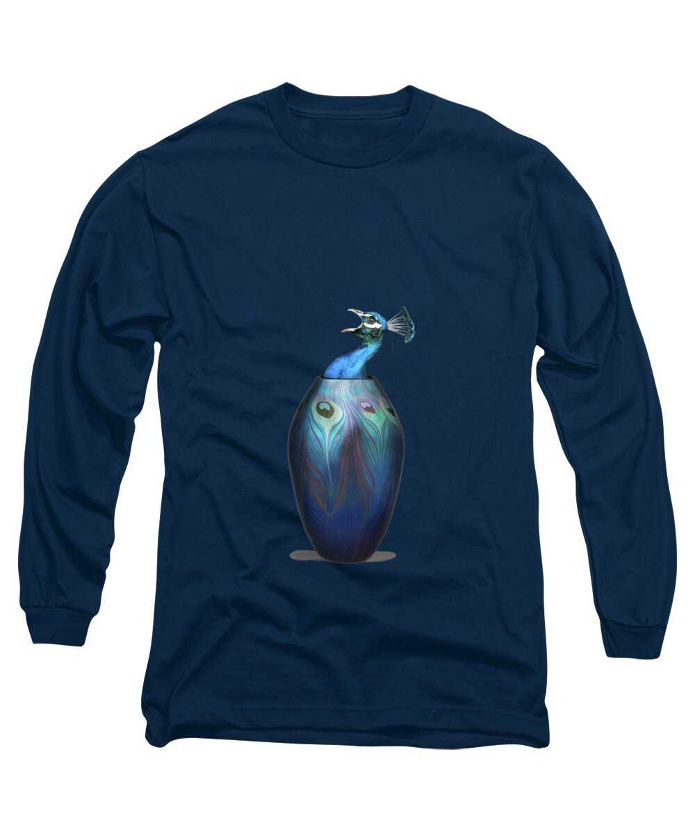 Vase Long Sleeve T-Shirt featuring the digital art Peacock vase by Keshava Shukla