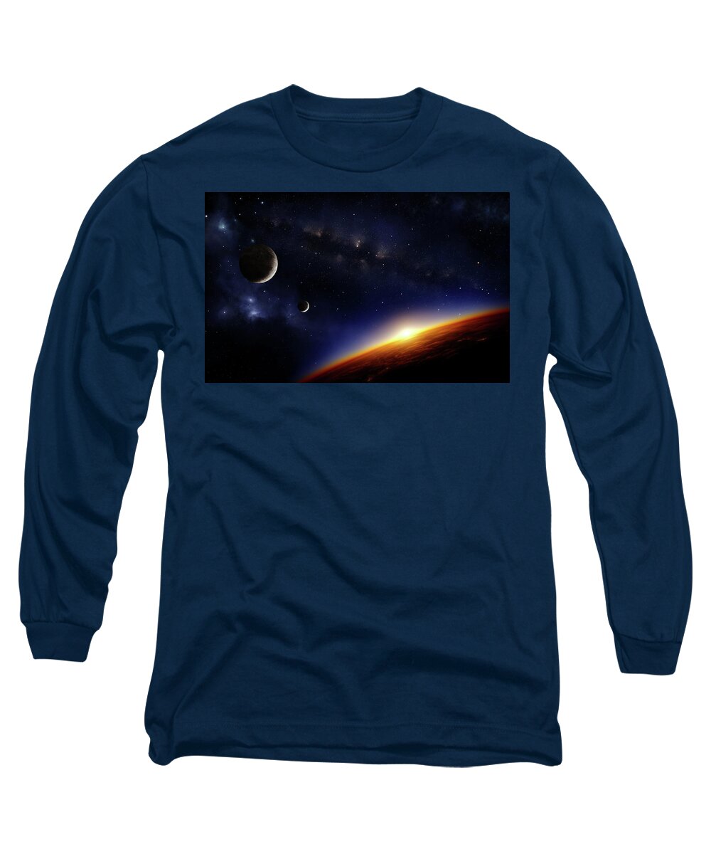 Planetscape Long Sleeve T-Shirt featuring the digital art Planetscape by Maye Loeser