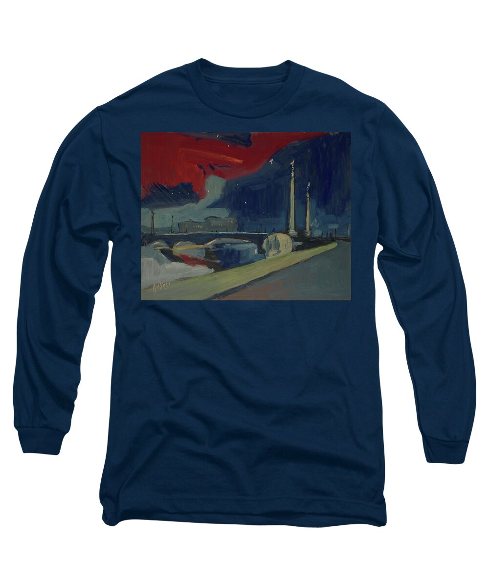 Paintings Long Sleeve T-Shirt featuring the painting Pont Fragnee in Liege by Nop Briex