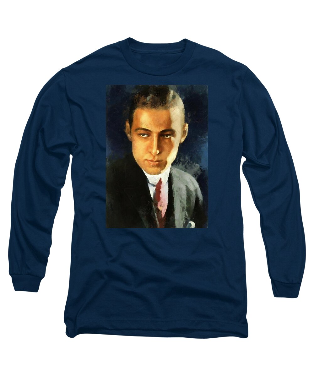 Rudolph Valentino Long Sleeve T-Shirt featuring the digital art Portrait of Rudolph Valentino by Charmaine Zoe