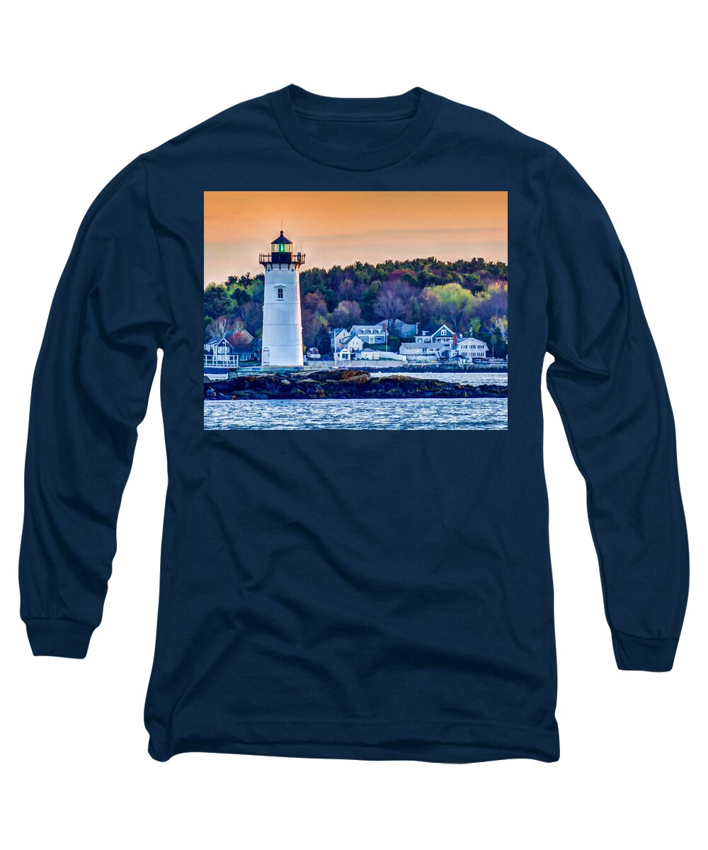 Stamp Treks Long Sleeve T-Shirt featuring the photograph Portsmouth Harbor Light at Sunrise by David Thompsen