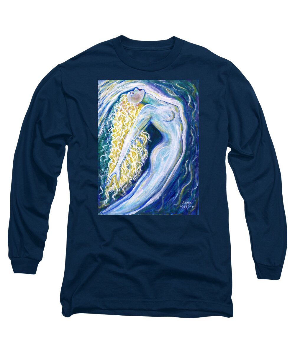 Lady Underwater Long Sleeve T-Shirt featuring the painting Probing the Depths by Anya Heller