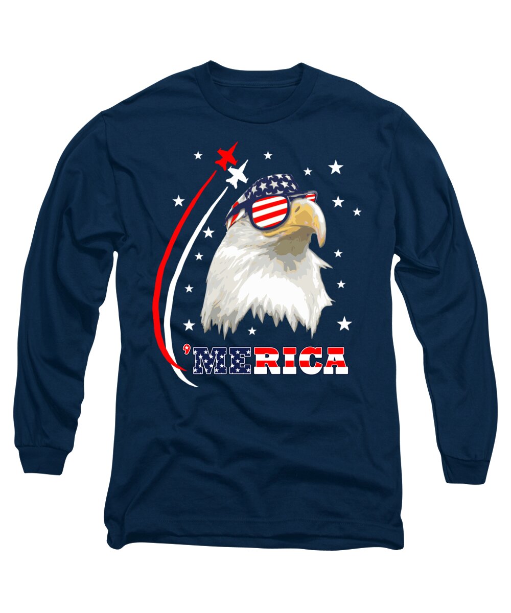4th Of July July 4th Long Sleeve T-Shirt featuring the mixed media Proud Bald Eagle by Filip Schpindel