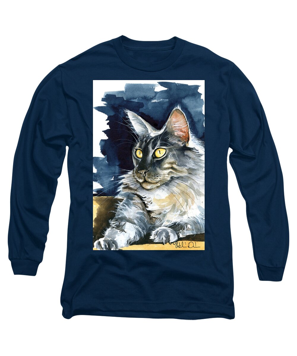 Maine Coon Painting Long Sleeve T-Shirt featuring the painting Regina - Maine Coon Painting by Dora Hathazi Mendes