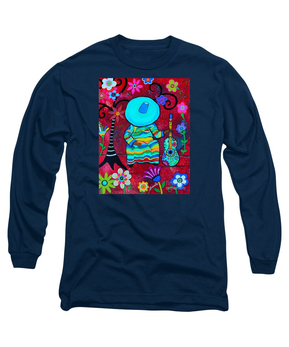 Fundraiser Long Sleeve T-Shirt featuring the painting Resting Mariachi by Pristine Cartera Turkus