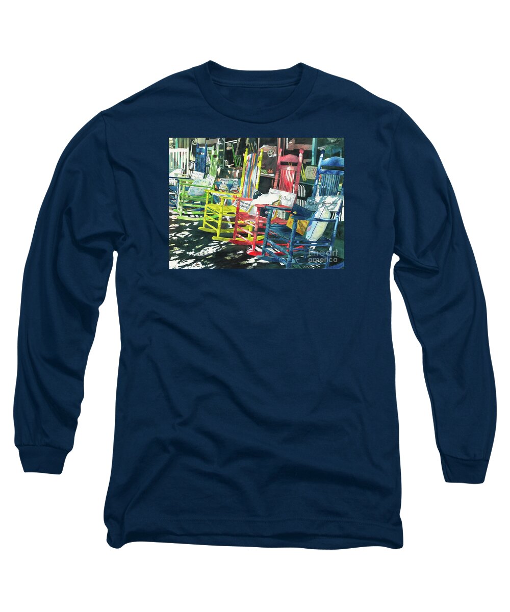 Chairs Long Sleeve T-Shirt featuring the painting Rock On by LeAnne Sowa