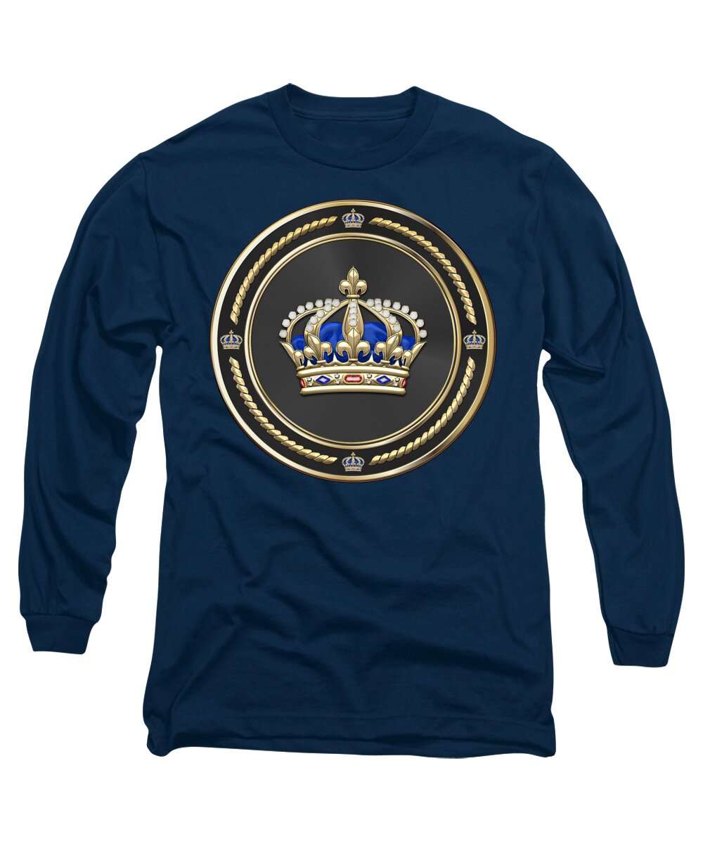 'royal Collection' By Serge Averbukh Long Sleeve T-Shirt featuring the digital art Royal Crown of France over Blue Velvet by Serge Averbukh