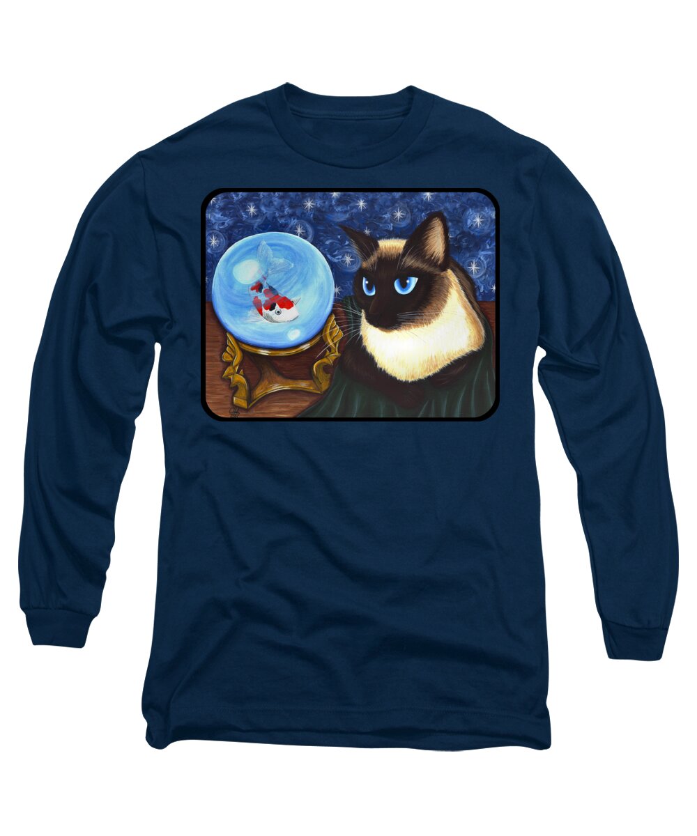 Siamese Cat Long Sleeve T-Shirt featuring the painting Rue Rue's Fortune - Siamese Cat Koi by Carrie Hawks