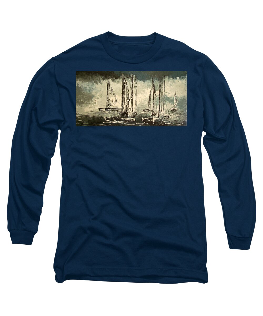 Sailboats Long Sleeve T-Shirt featuring the painting Sailboats by Sunel De Lange