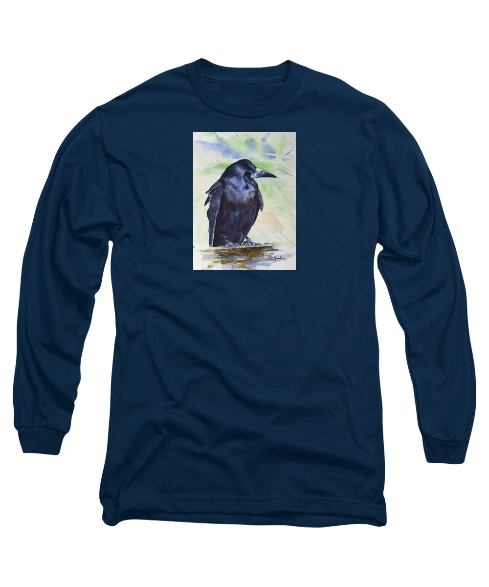 Bird Long Sleeve T-Shirt featuring the painting Salisbury Sentinel - Rook by Marsha Karle
