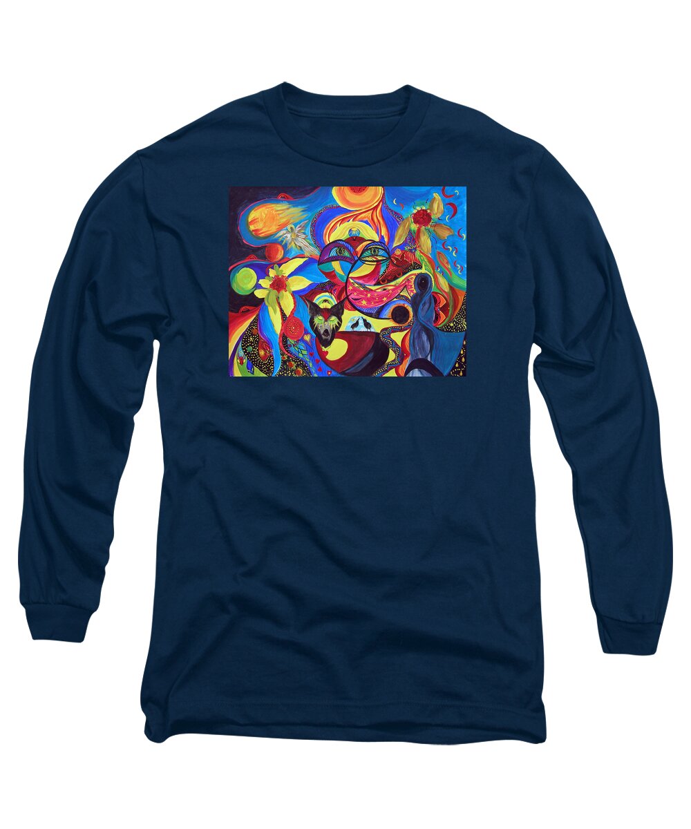 Abstract Long Sleeve T-Shirt featuring the painting Night Of The Wolf by Marina Petro