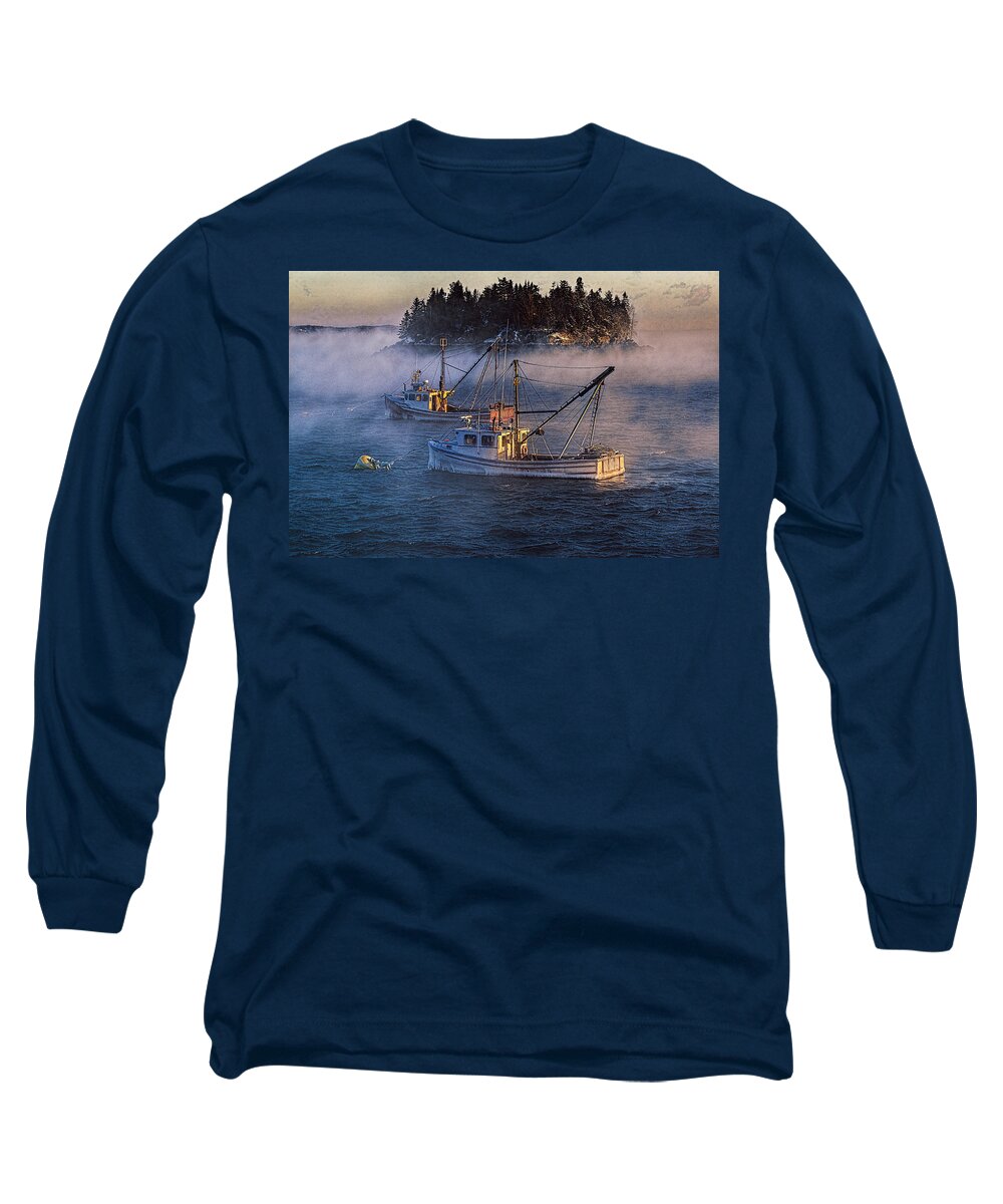 Shrouded In Morning Sea Smoke Long Sleeve T-Shirt featuring the photograph Shrouded in Morning Sea Smoke by Marty Saccone