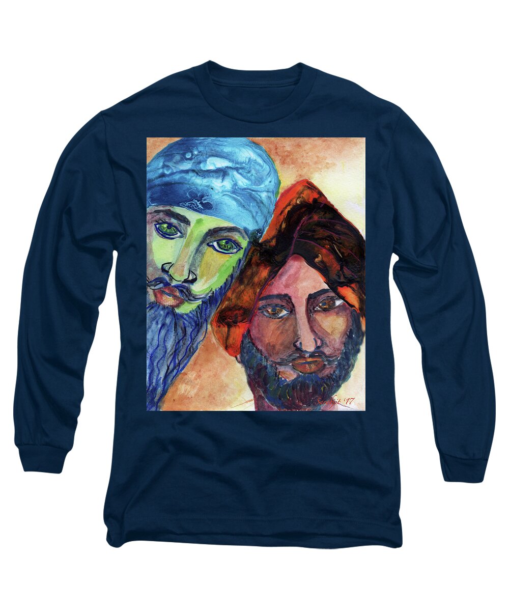 Singhs Long Sleeve T-Shirt featuring the painting Singhs and Kaurs-6 by Sarabjit Singh