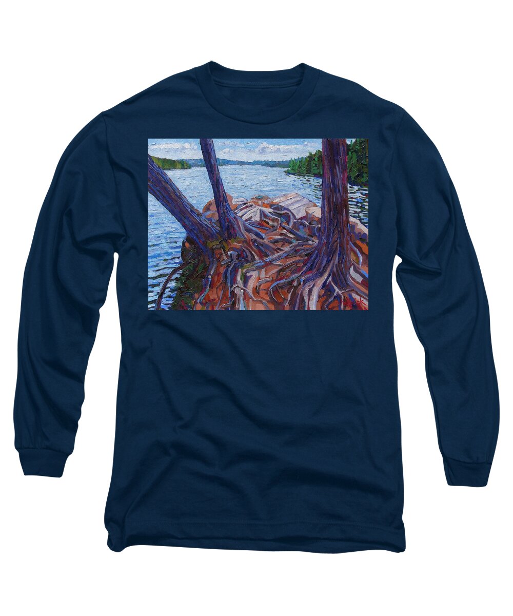 Cedar Long Sleeve T-Shirt featuring the painting Smoke Cedars by Phil Chadwick