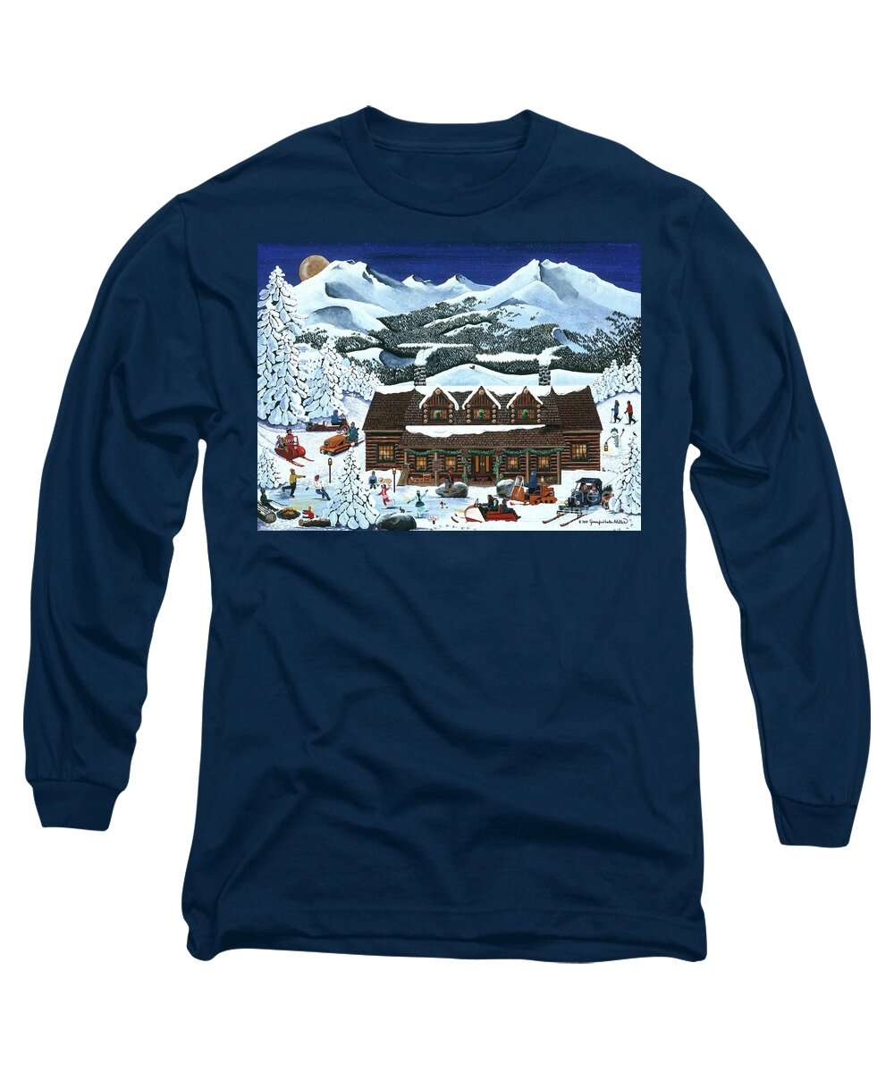 Snowmobiles Long Sleeve T-Shirt featuring the painting Snowmobile Holiday by Jennifer Lake