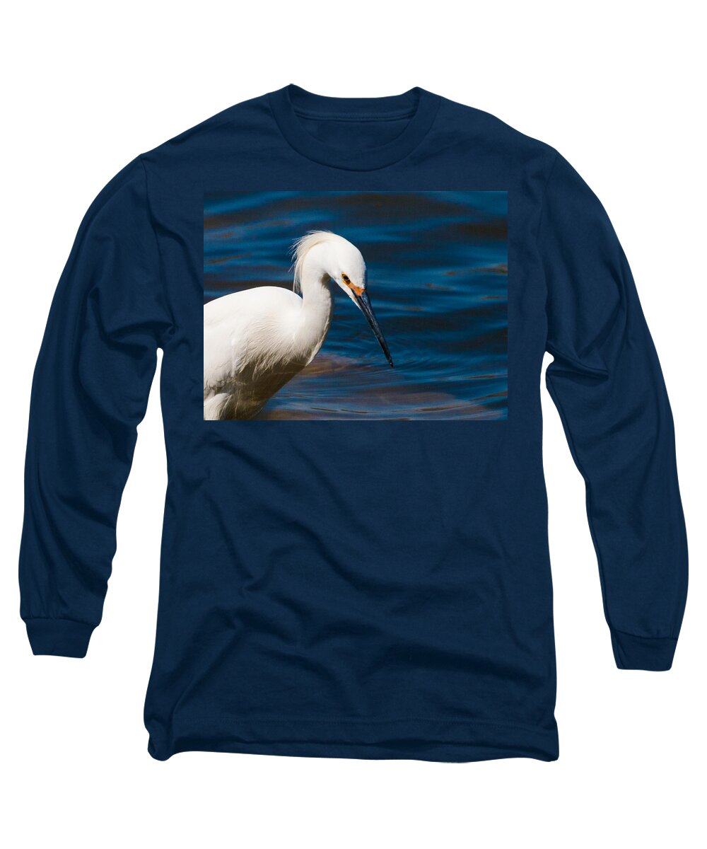 Snowy Egret Long Sleeve T-Shirt featuring the photograph Snowy Egret fishing #2 by Mindy Musick King