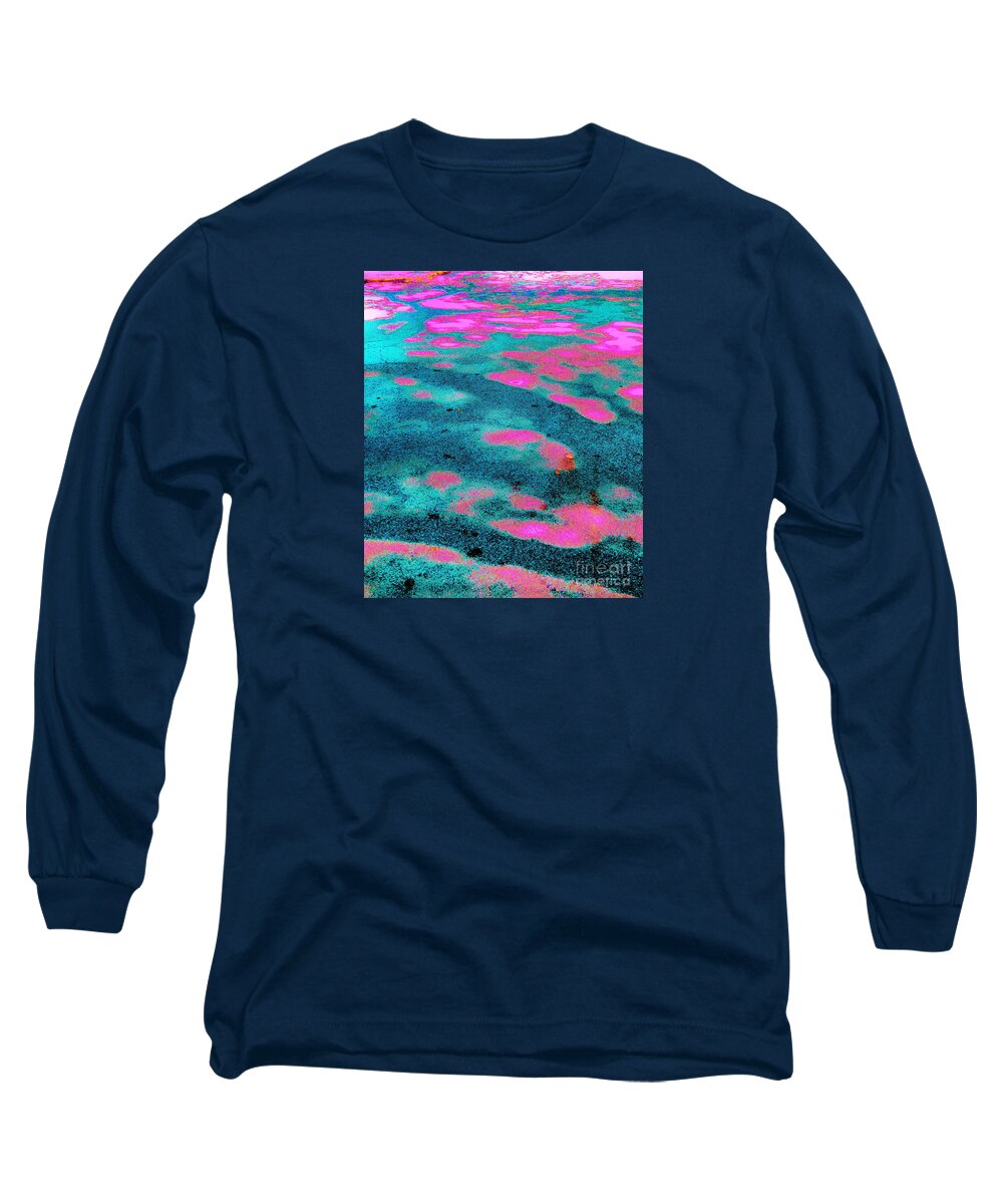  Pavement Color Extracted And Pushed And ...pushed Until I Got My Desired Result.abstracted Image Pink And Turquoise Dominate Long Sleeve T-Shirt featuring the photograph Street Art by Priscilla Batzell Expressionist Art Studio Gallery