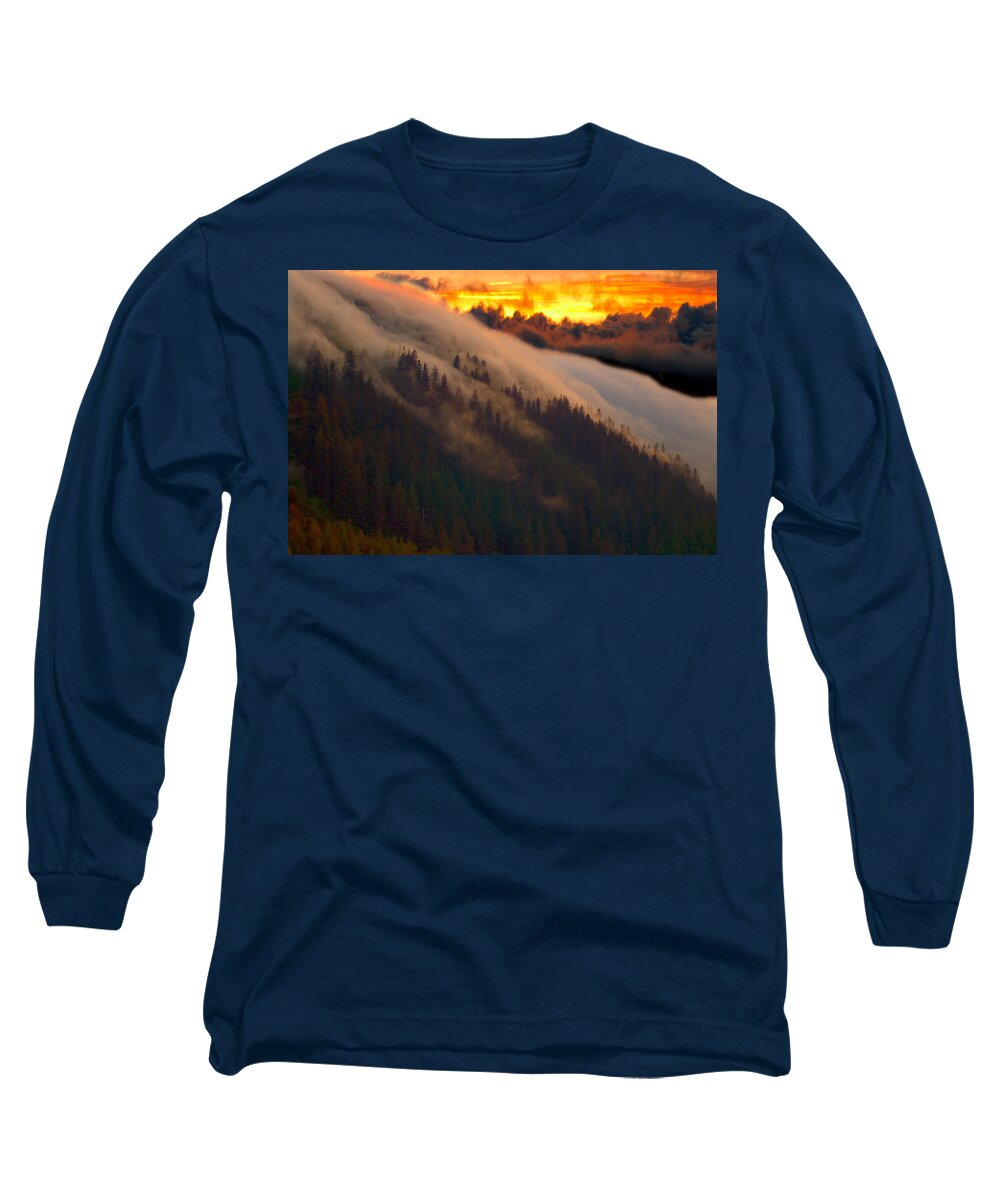 Sunset Long Sleeve T-Shirt featuring the photograph Sunset Fog by Harry Spitz