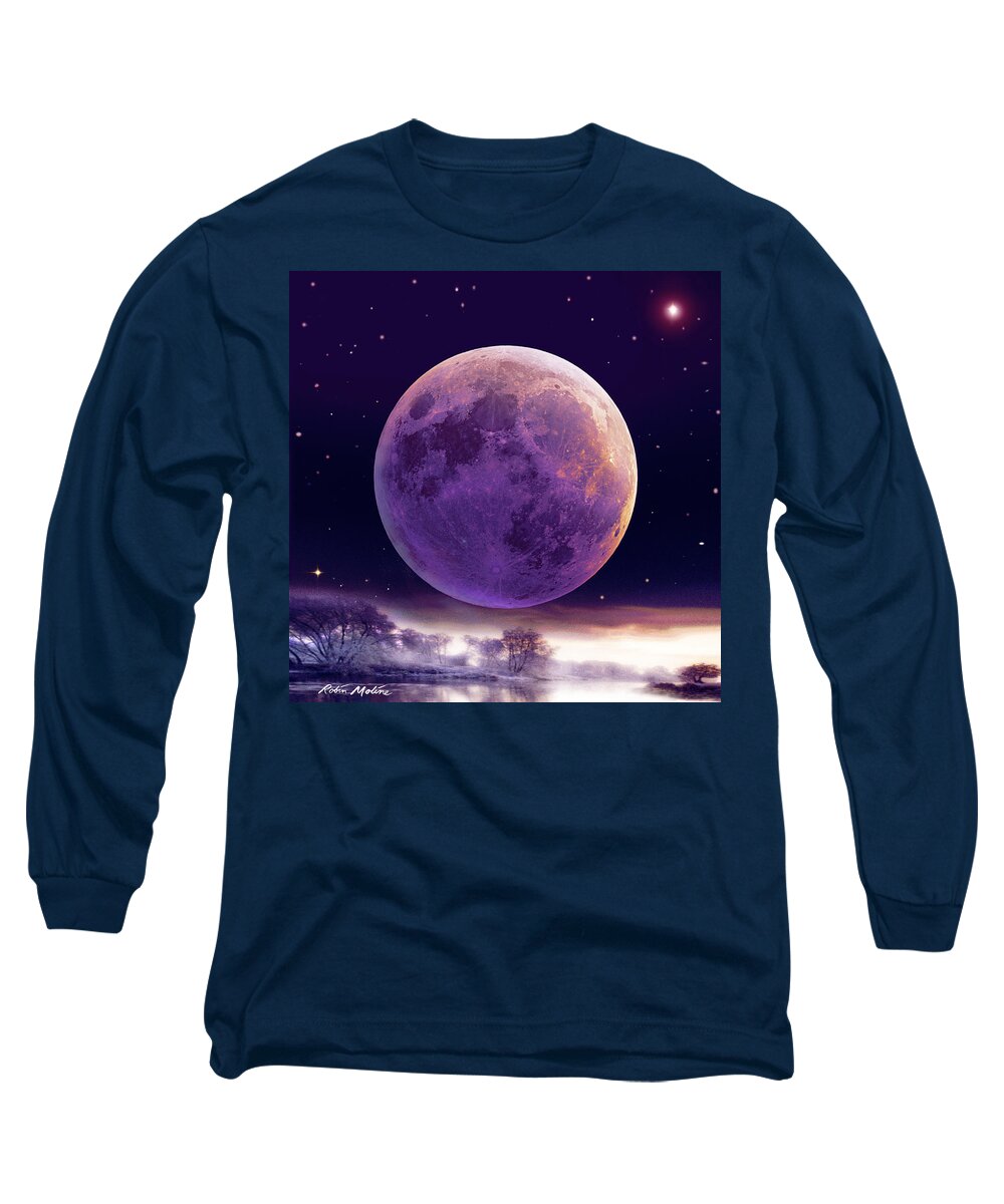 Cold Moon Long Sleeve T-Shirt featuring the digital art Super Cold Moon over December by Robin Moline