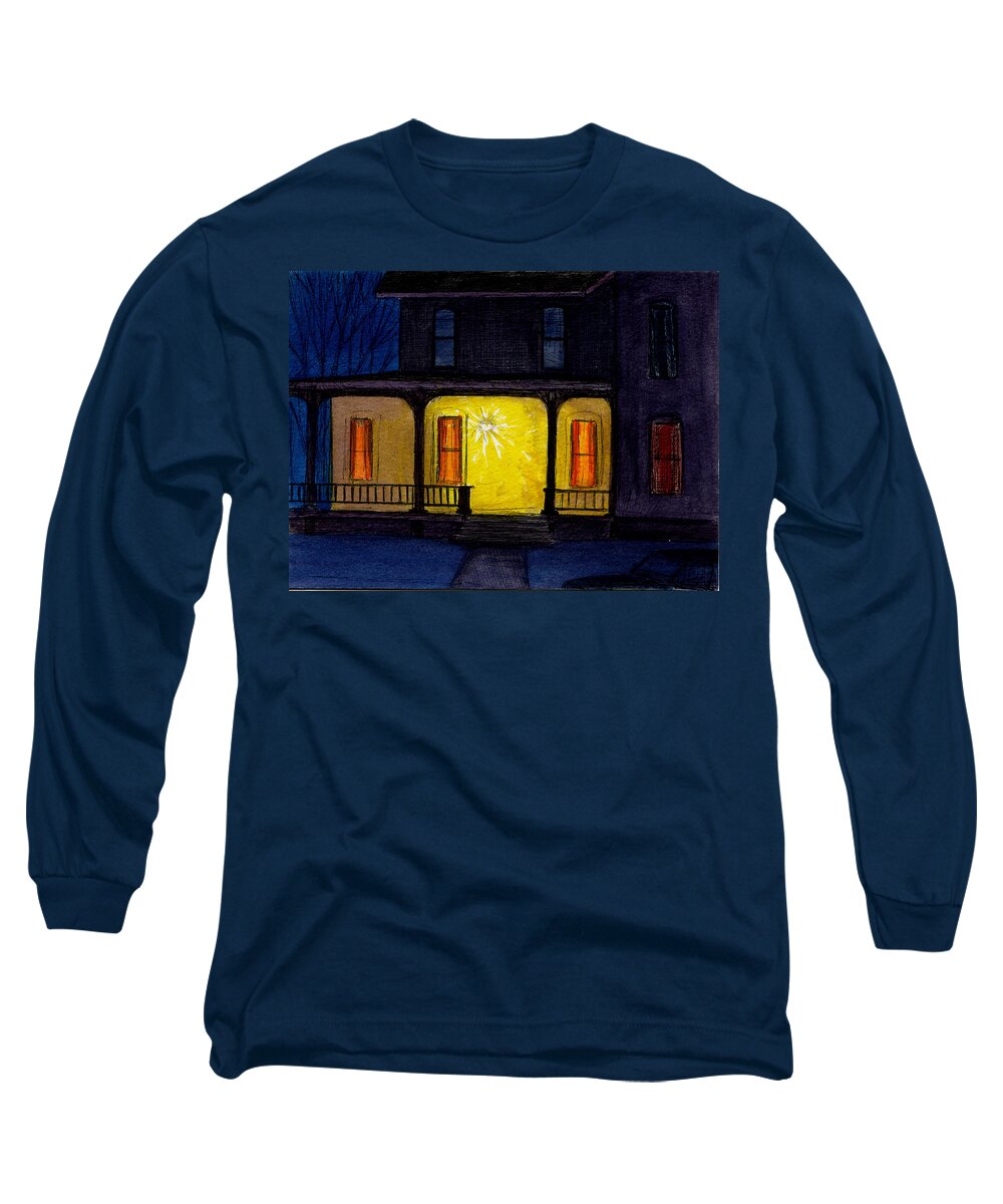  Nocturne Long Sleeve T-Shirt featuring the painting Tangerine Windows 2002 by Arthur Barnes