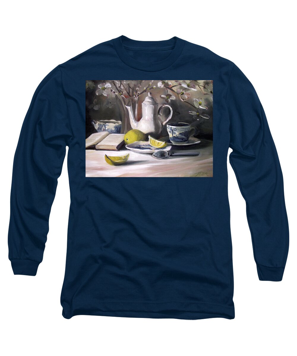 Tea Long Sleeve T-Shirt featuring the painting Tea with Lemon by Nancy Griswold