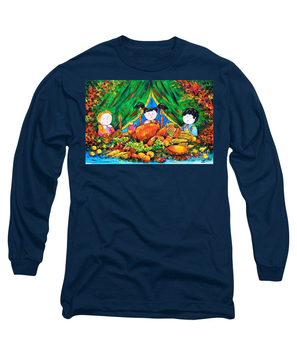 Thanksgiving Day Long Sleeve T-Shirt featuring the painting Thanksgiving Day by Zaira Dzhaubaeva