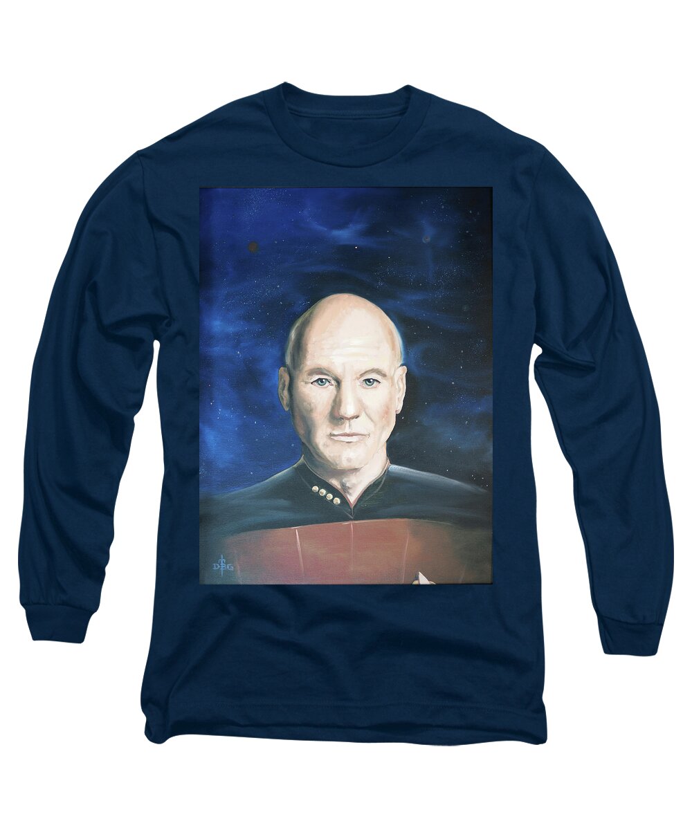 Picard Long Sleeve T-Shirt featuring the painting The CO by David Bader