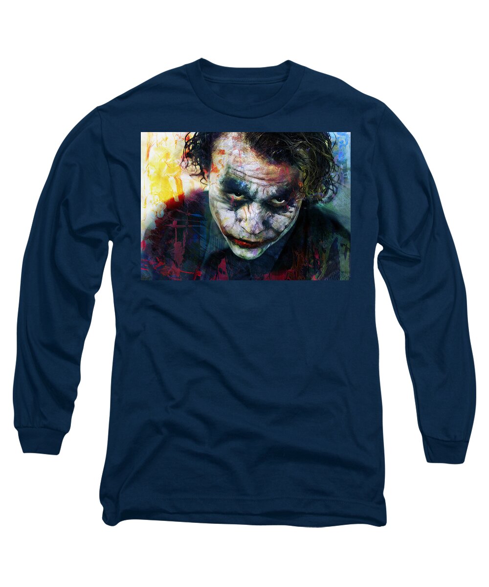 Batman Long Sleeve T-Shirt featuring the mixed media The Joker by Mal Bray