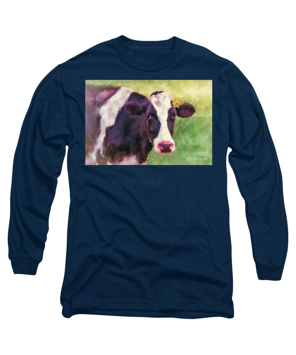 Cow Long Sleeve T-Shirt featuring the photograph The Milk Maid by Lois Bryan