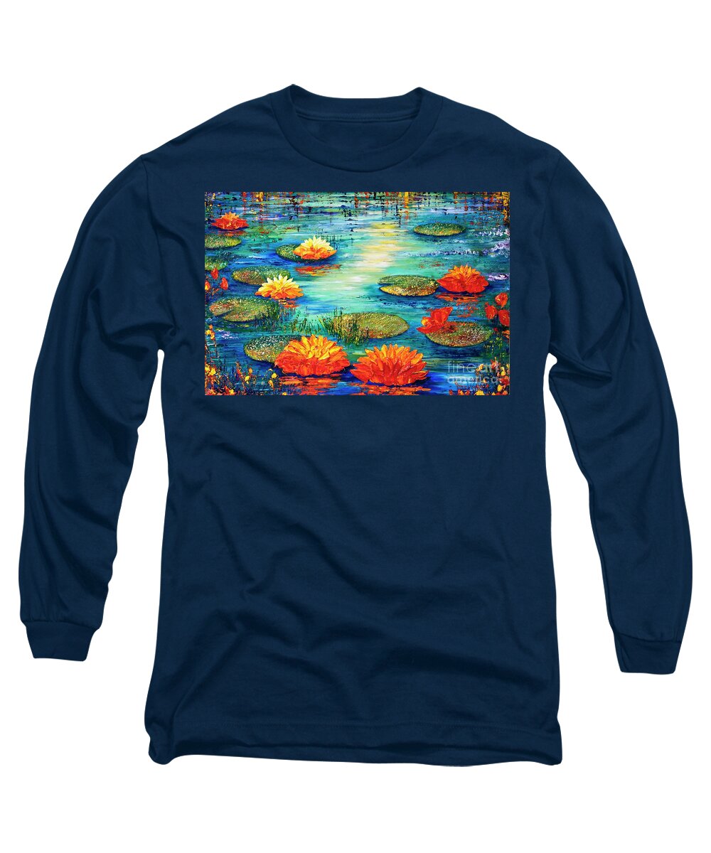 Lilies Long Sleeve T-Shirt featuring the painting Tranquility V by Teresa Wegrzyn