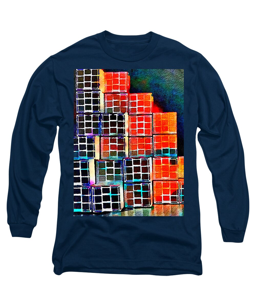 Stacked Colorful Boxes Long Sleeve T-Shirt featuring the painting Twenty Four Boxes by Joan Reese