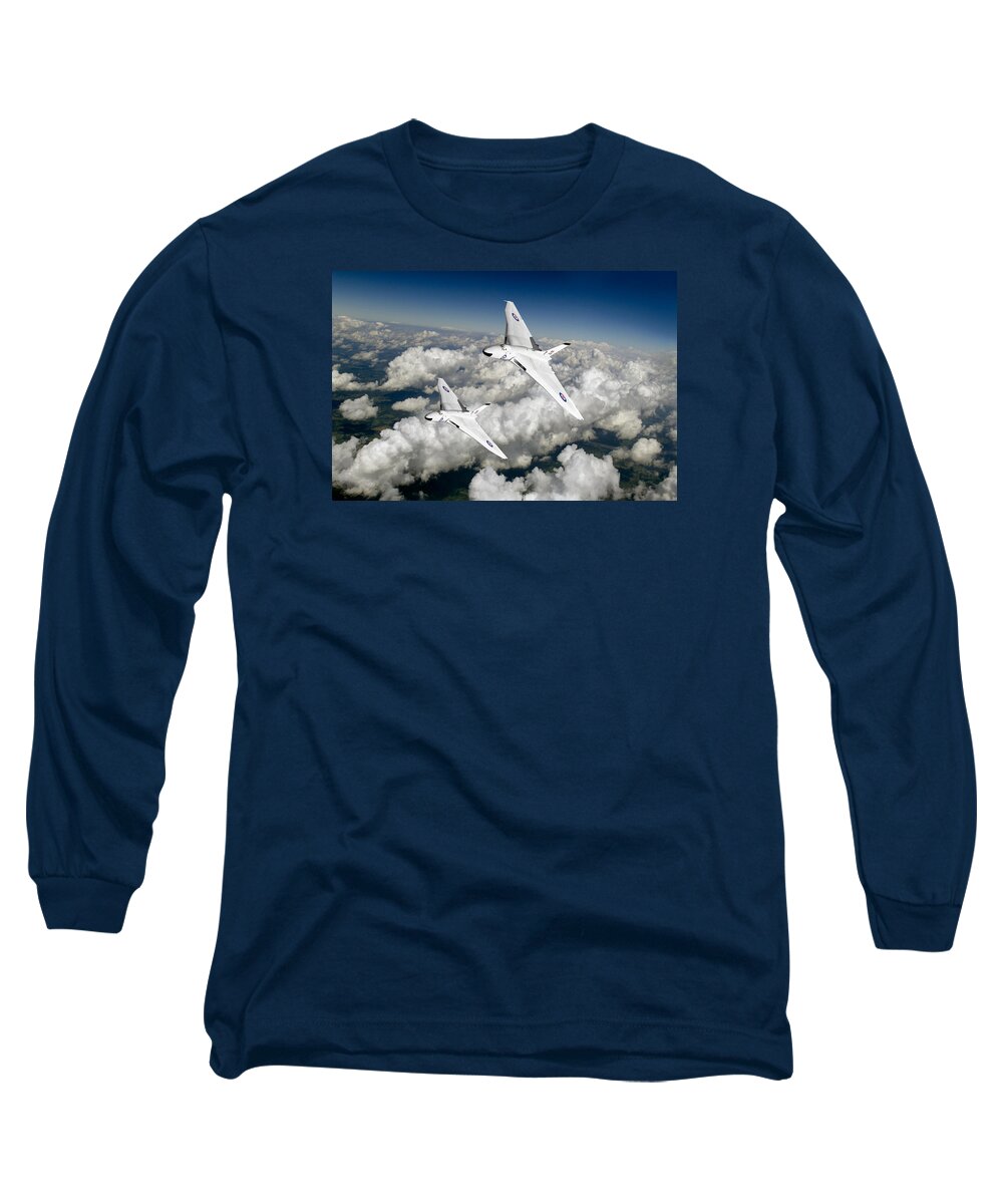 Avro Vulcan Long Sleeve T-Shirt featuring the photograph Two Avro Vulcan B1 nuclear bombers by Gary Eason