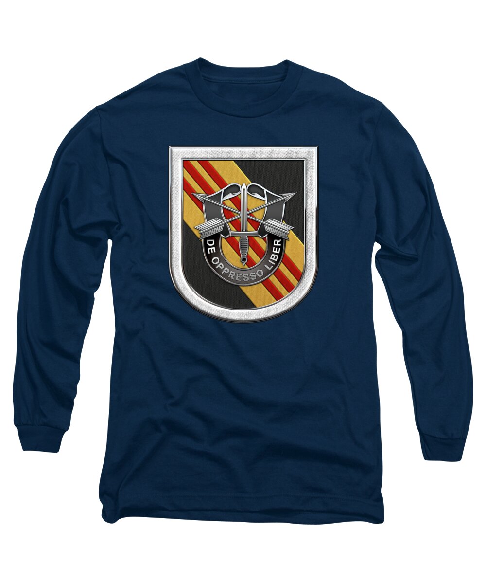 'u.s. Army Special Forces' Collection By Serge Averbukh Long Sleeve T-Shirt featuring the digital art U. S. Army 5th Special Forces Group Vietnam - 5 S F G Beret Flash over Green Beret Felt by Serge Averbukh