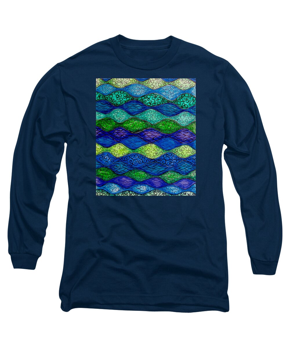 Abstracts Long Sleeve T-Shirt featuring the drawing Underwater abstract 1 by Megan Walsh
