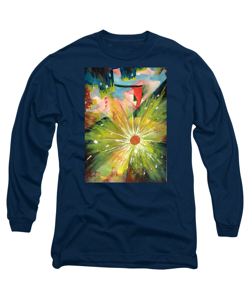 Downtown Long Sleeve T-Shirt featuring the painting Urban Sunburst by Andrew Gillette