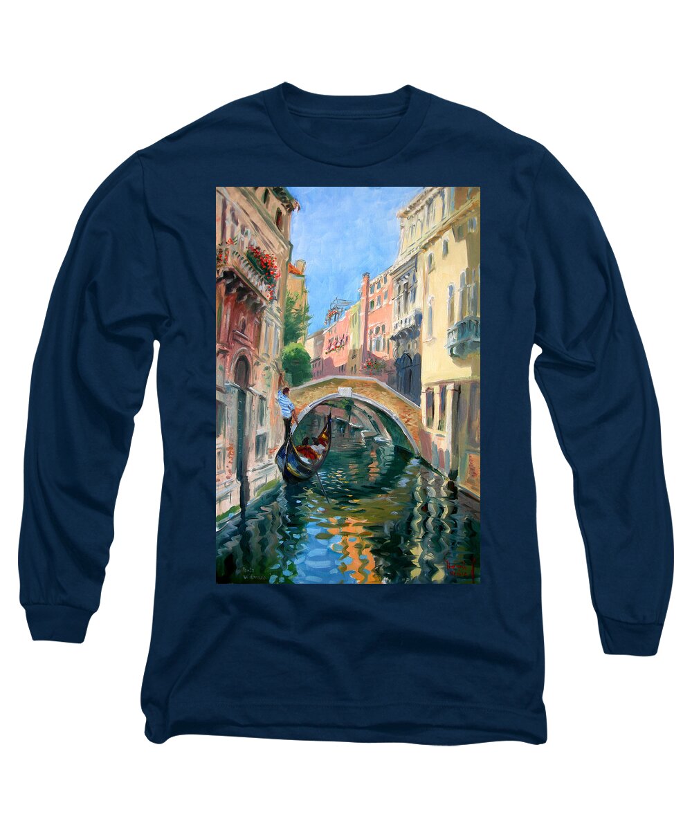 Venice Long Sleeve T-Shirt featuring the painting Venice Ponte Widmann by Ylli Haruni