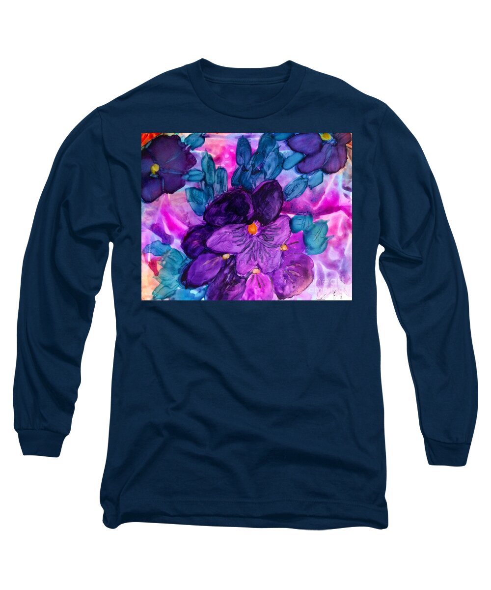 Flower Long Sleeve T-Shirt featuring the painting Violet Fantasy by Eunice Warfel