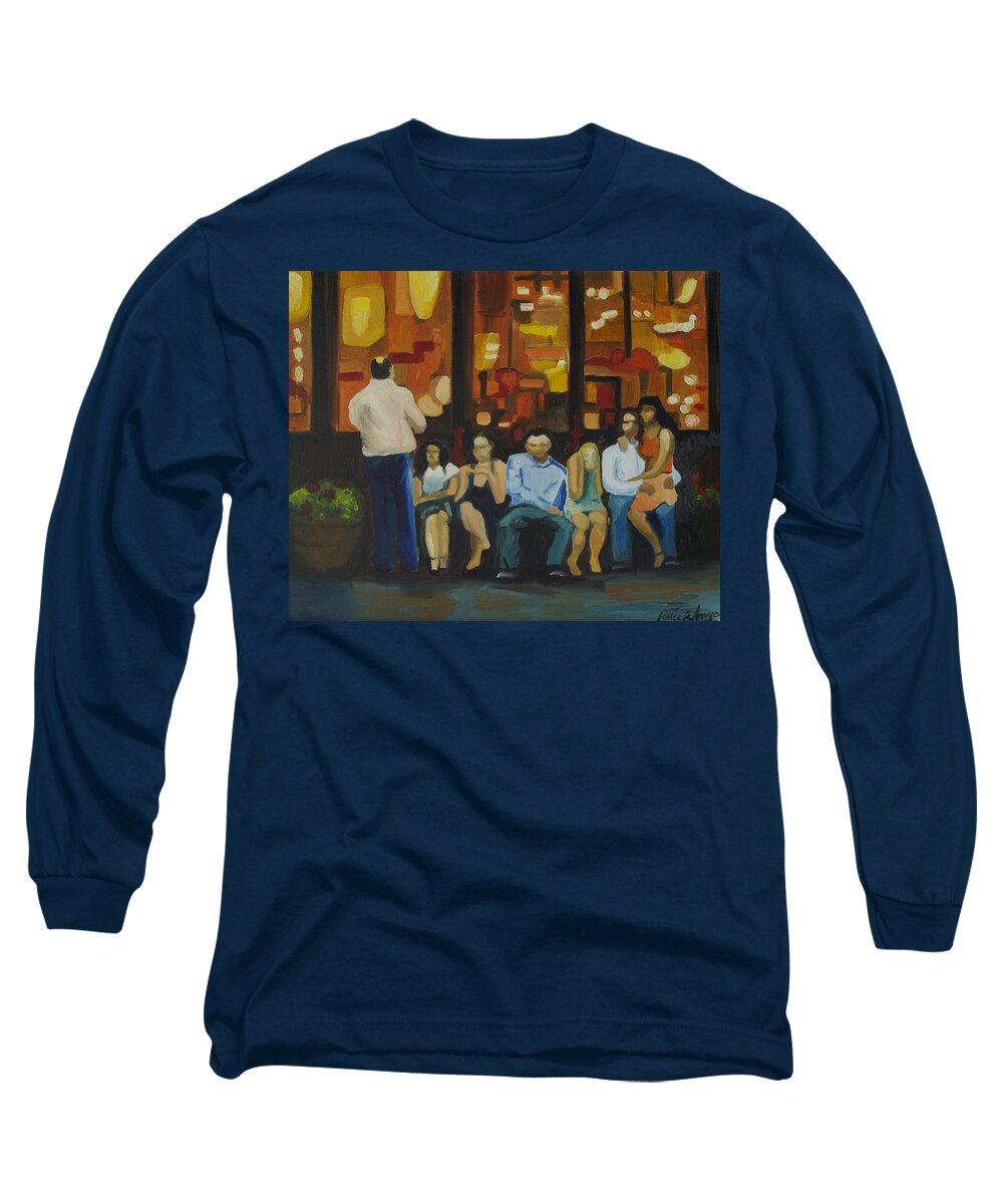 Red Bank Long Sleeve T-Shirt featuring the painting Waiting on a Taxi by Patricia Arroyo