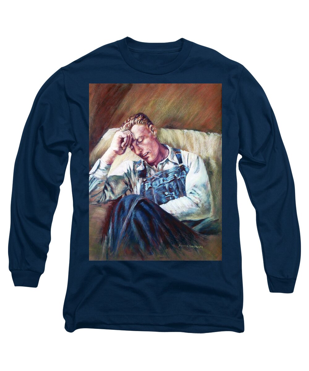 Portrait Long Sleeve T-Shirt featuring the pastel Wallace Copley by Diana Colgate