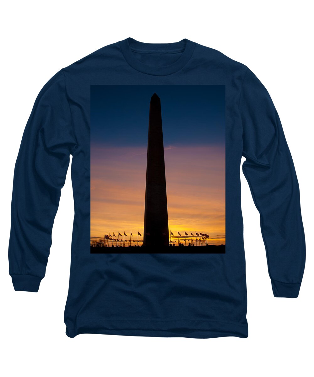 Captial Long Sleeve T-Shirt featuring the photograph Washington Monument at Sunset by Mark Dodd