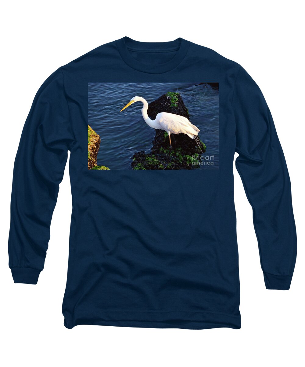 America Long Sleeve T-Shirt featuring the photograph White Egret At Sunrise - Barnegat Bay NJ by Robyn King