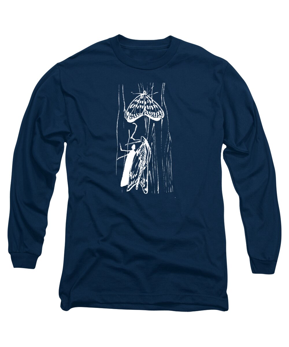  Long Sleeve T-Shirt featuring the drawing white lines on transparent background - detail - 5.4.Japan-1-butterfly-and-walkway by Charlie Szoradi