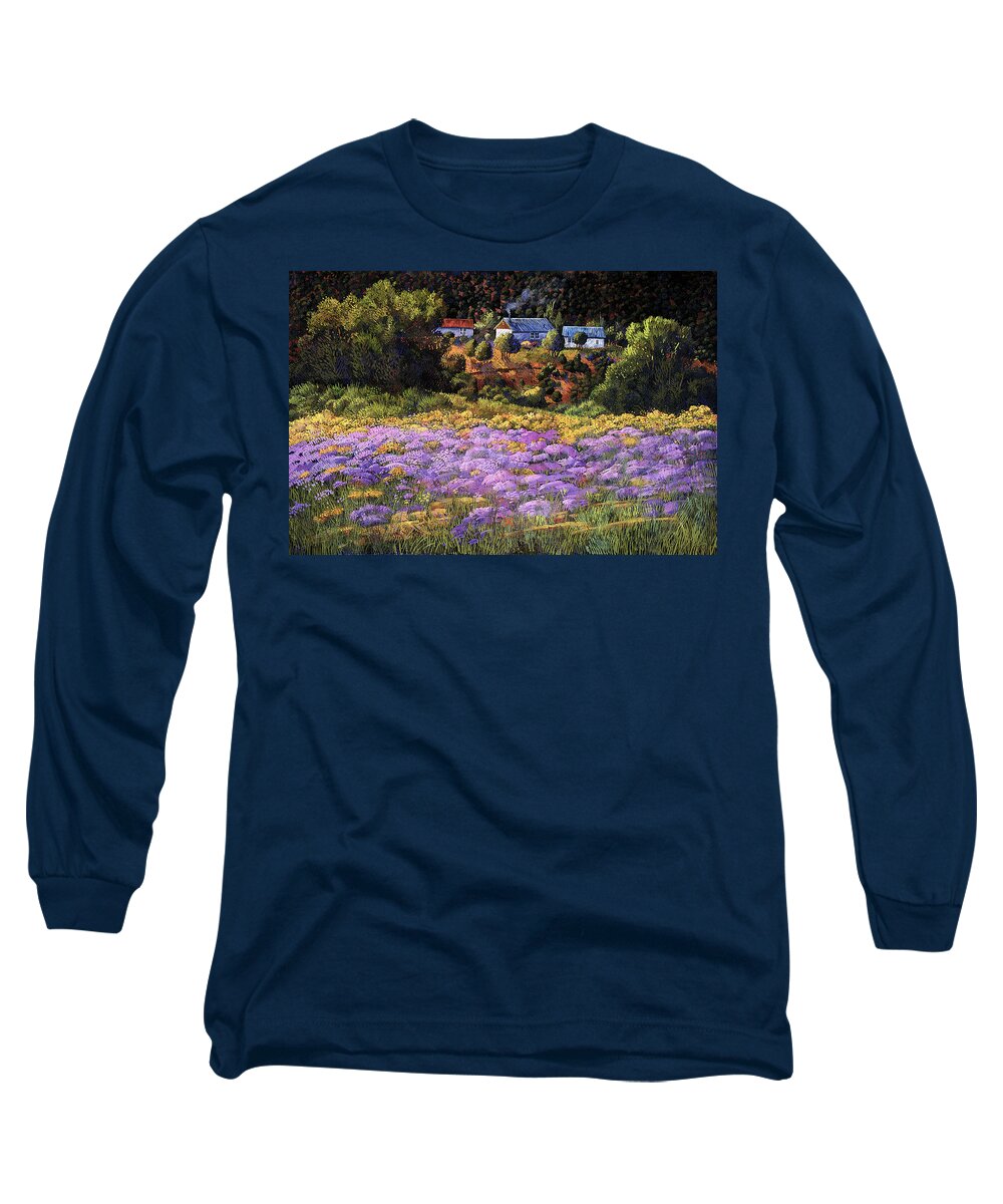 New Mexico Landscapes Long Sleeve T-Shirt featuring the painting Wild Asters at Picuris by Donna Clair