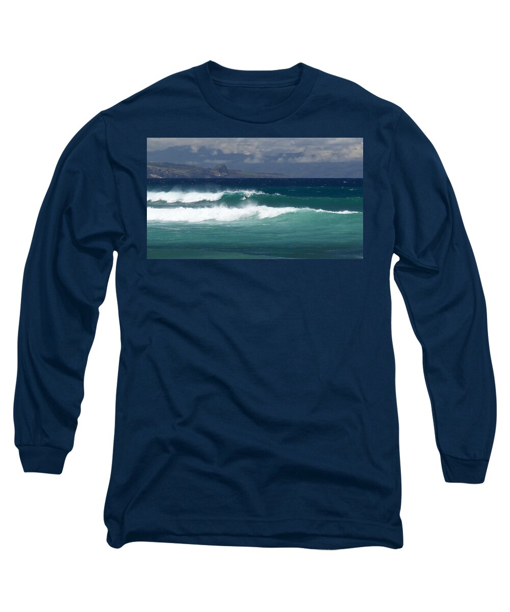 Hookipa Beach Long Sleeve T-Shirt featuring the photograph Windswept Ho'okipa by Susan Rissi Tregoning