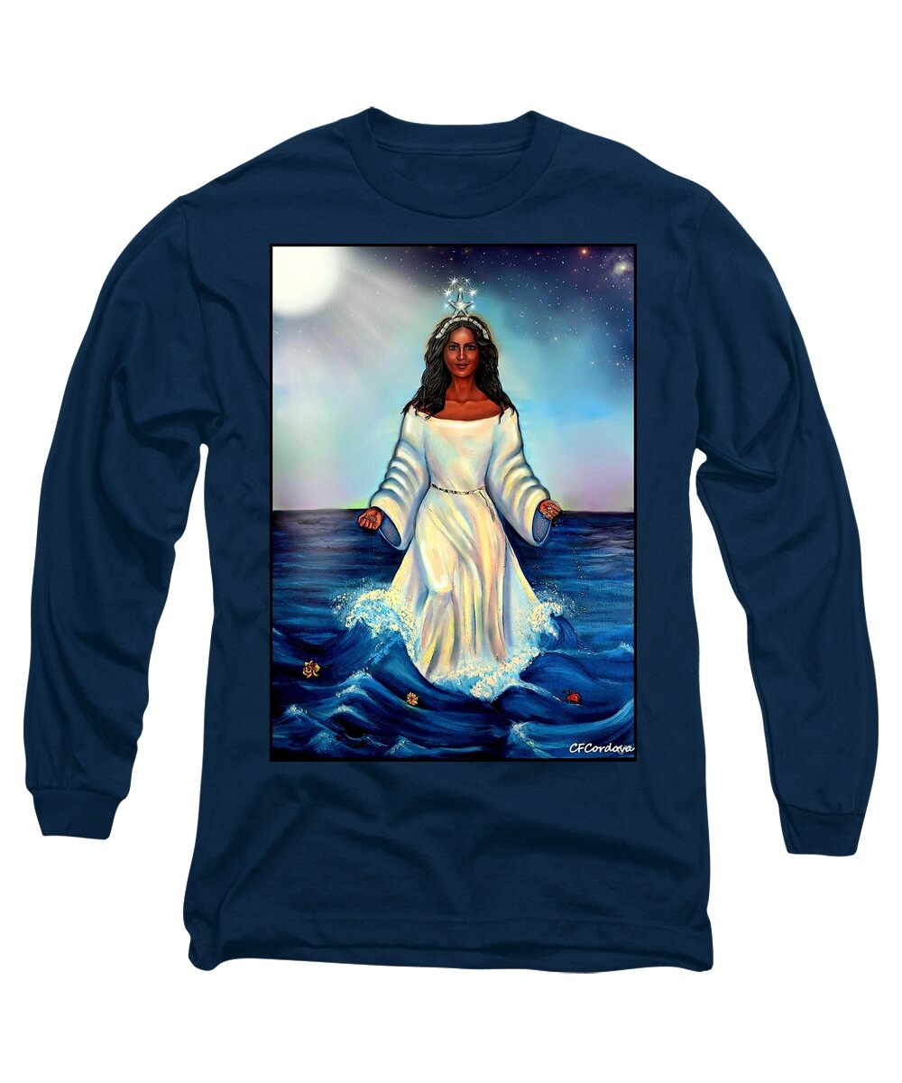 Yemaya Long Sleeve T-Shirt featuring the digital art Yemaya- Mother of all Orishas by Carmen Cordova
